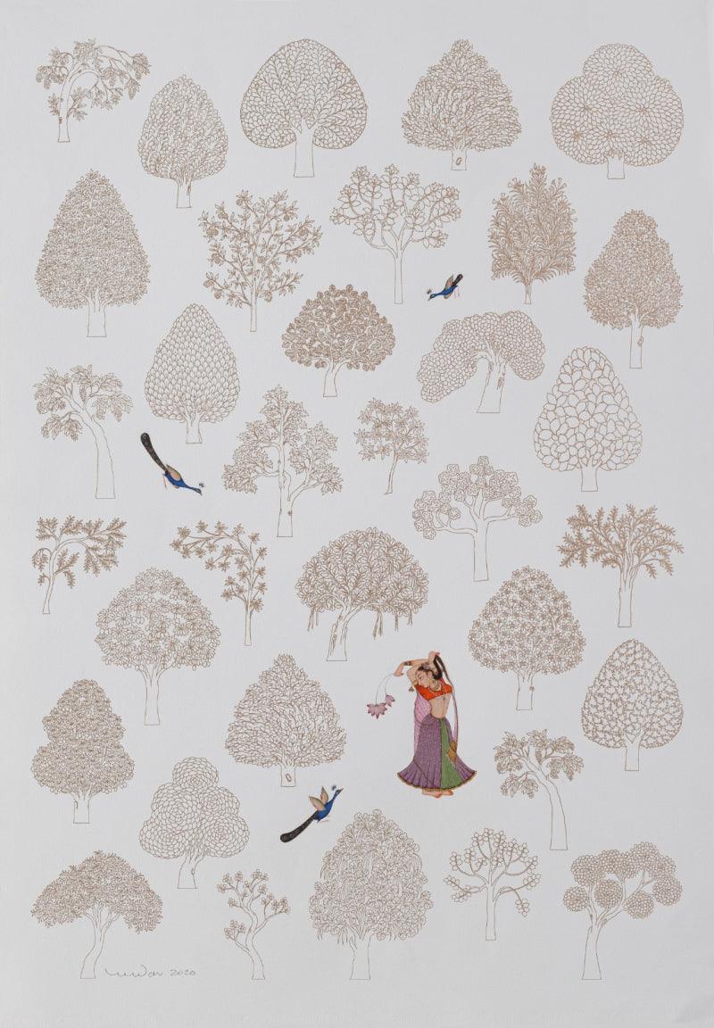 Figurative watercolor painting titled 'Untitled 3', 24x16 inches, by artist Madan Meena on Paper