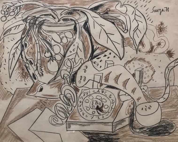 contemporary mixed media painting titled 'Untitled 3', 19x24 inches, by artist F N Souza on Paper