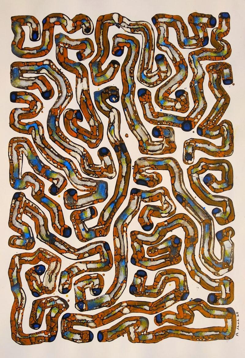 Abstract acrylic painting titled 'Untitled 3', 36x26 inches, by artist Rajesh Shah on Acid Free Paper