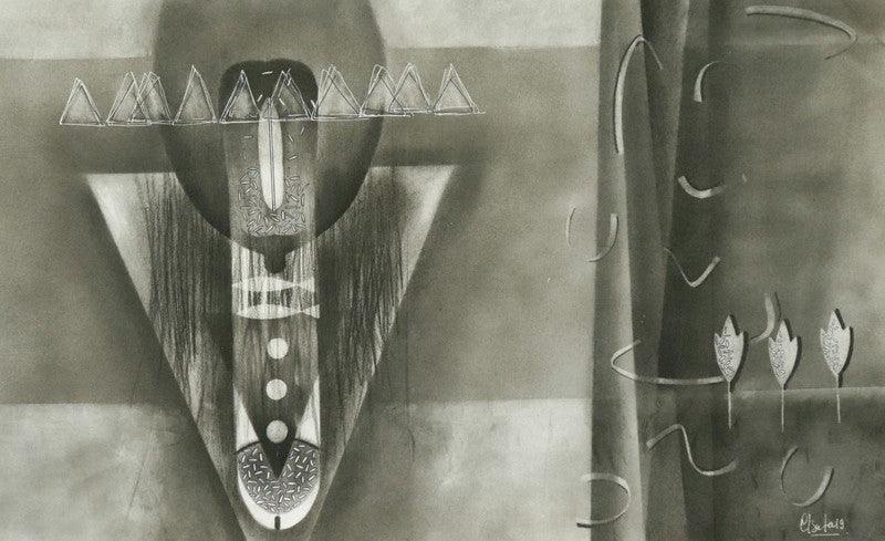 Abstract charcoal drawing titled 'Untitled 3', 14x22 inches, by artist Narendra Jatav on Paper