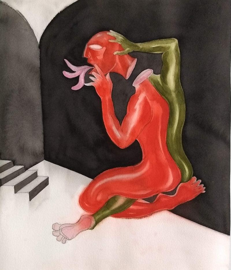 contemporary watercolor painting titled 'Untitled 3', 48x36 inches, by artist Laxman Ahire on Paper