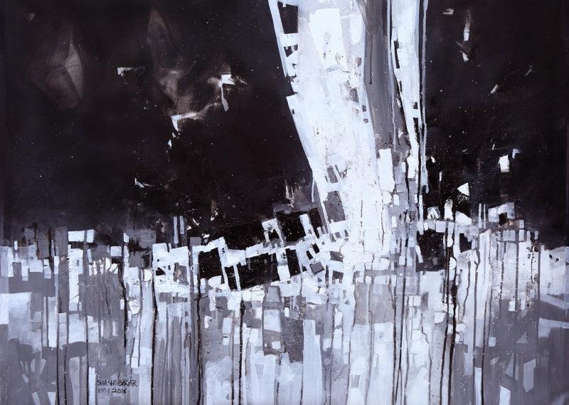 Abstract acrylic painting titled 'Untitled 3', 36x48 inches, by artist Sagar Bondre on Canvas