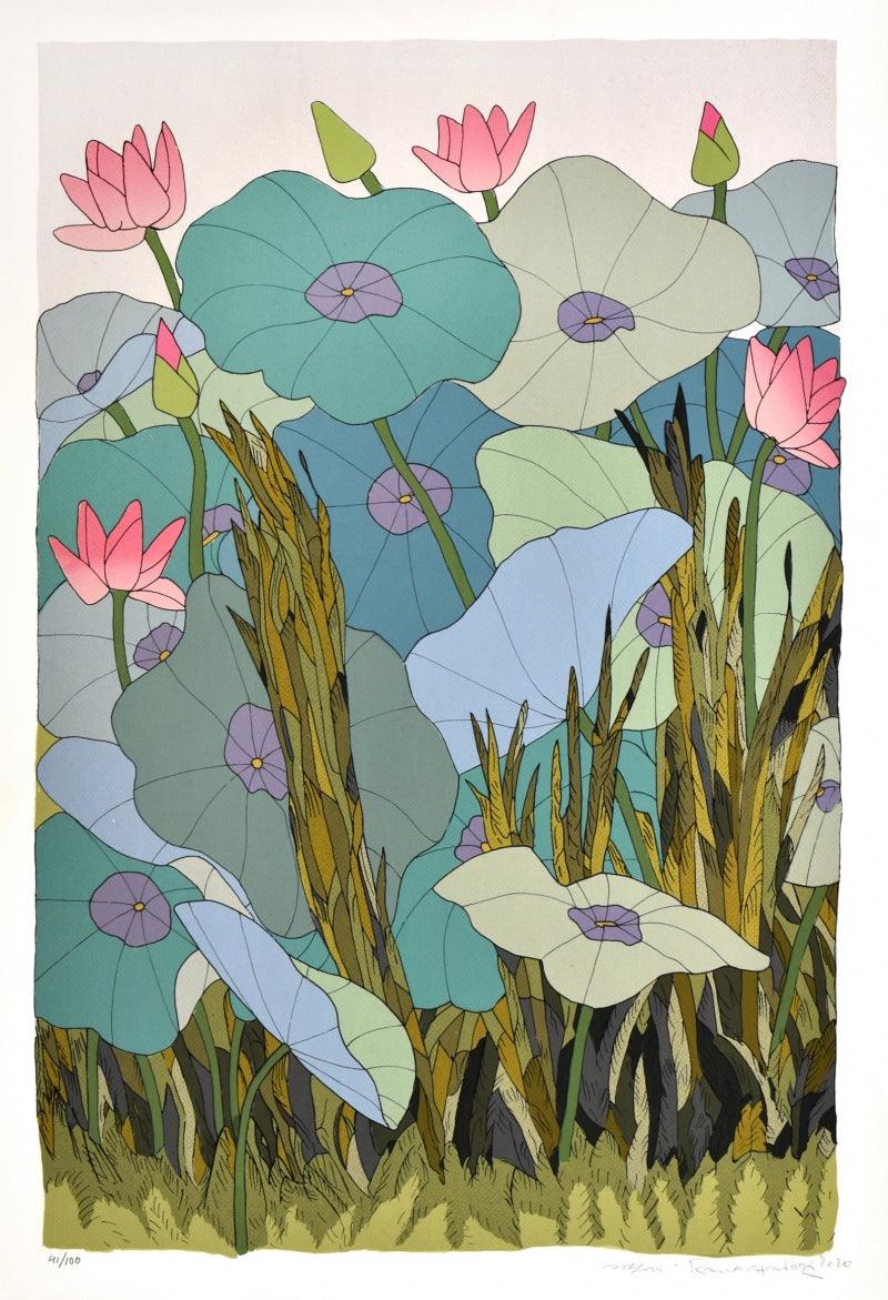 Nature serigraphs painting titled 'Untitled 3', 40x28 inches, by artist A. Ramachandran on Paper