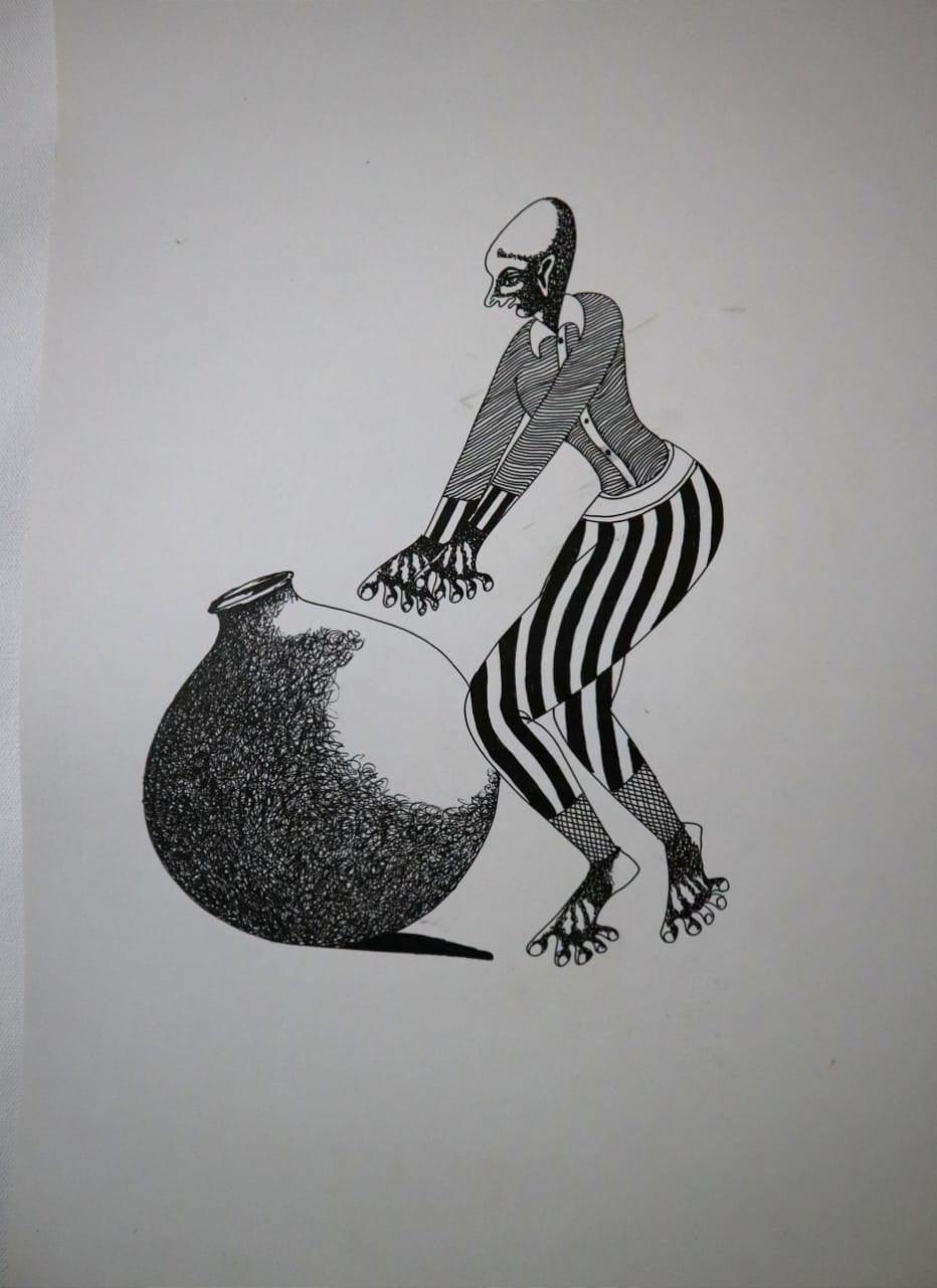 Figurative pen ink drawing titled 'Untitled 3', 17x13 inches, by artist Shrikant Ranga on Paper