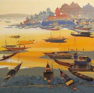 Seascape acrylic painting titled 'Untitled 3', 72x72 inches, by artist Hari Dhongade on Canvas