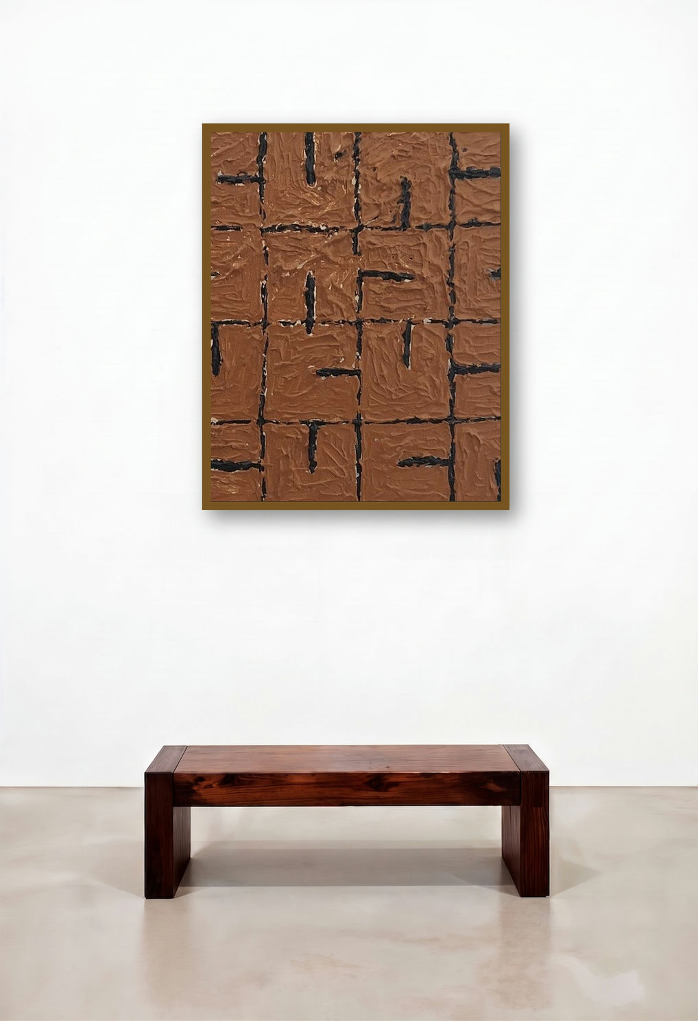 Untitled 3 (Earthy Grid) by artist Sunny Malwatkar displayed in a Japandi Dining Room