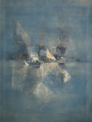 Untitled 3 (Blue Abstraction) by Manoj Kajbale, Original Oil Abstract Painting on Canvas, Medium Vertical Wall Art
