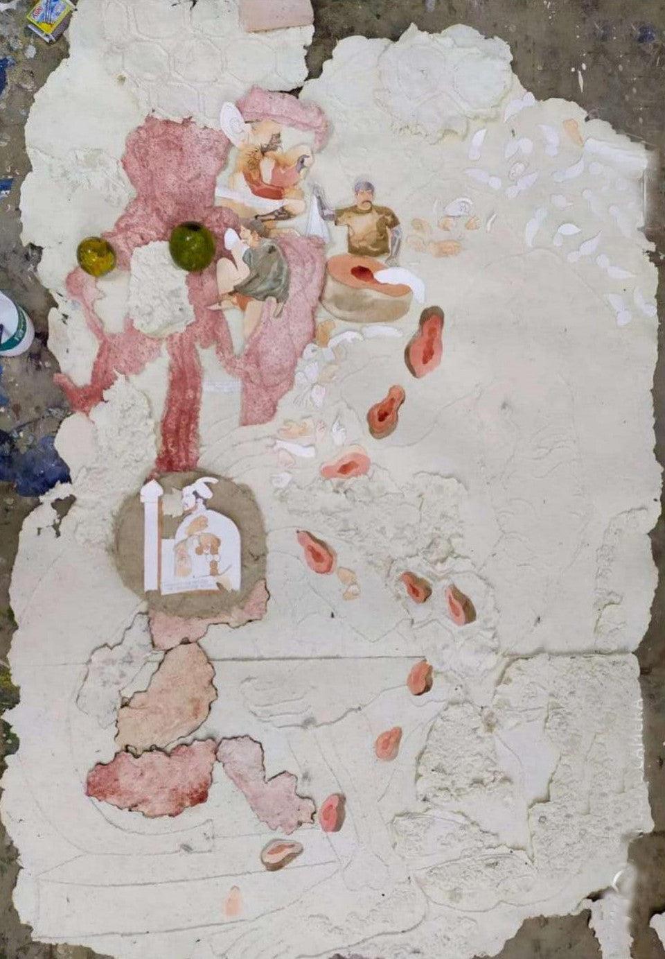 Abstract mixed media painting titled 'Untitled 3', 48x36 inches, by artist Subhadip Bhattacharya on Paper Pulp