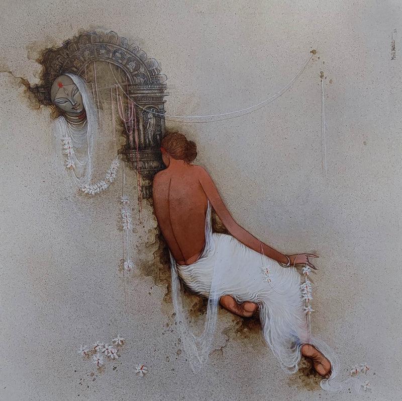 Figurative acrylic painting titled 'Untitled 3', 44x44 inches, by artist Mintu Mallick on Canvas