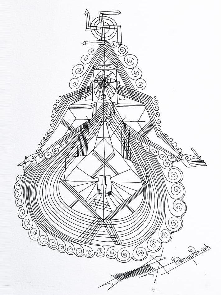 Religious mixed media drawing titled 'Untitled 3', 15x11 inches, by artist Krishnaprakash Vasant Martand on Canson paper