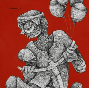 Untitled 3 (Untitled 8) by Mahavir Verma, Original Acrylic Ink Figurative Painting on Paper, X-Small Square Wall Art