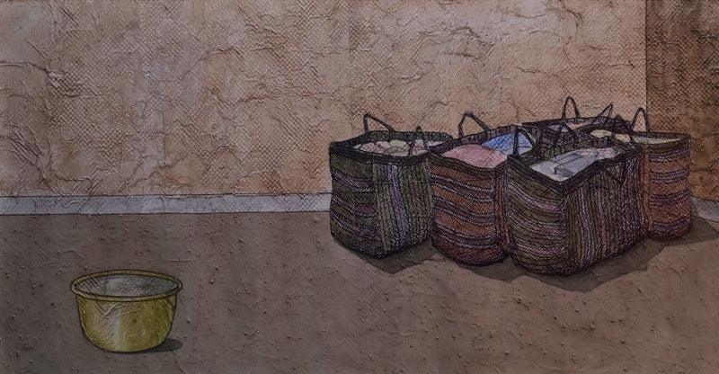 Still-life mixed media painting titled 'Untitled 3', 8x15 inches, by artist Avijit Dutta on Paper