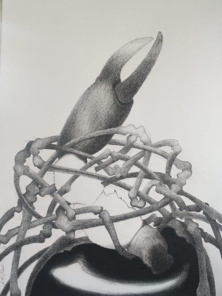 contemporary pen ink drawing titled 'Untitled 3', 30x22 inches, by artist Atin Basak on Paper