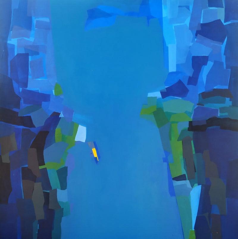 Abstract acrylic painting titled 'Untitled 3', 48x48 inches, by artist Padmakar Santape on Canvas