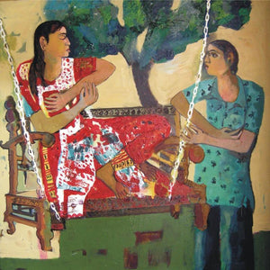 Figurative oil painting titled 'Untitled 3', 48x48 inches, by artist Subhash Babhulkar on Canvas