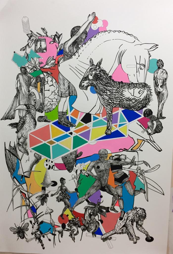 contemporary mixed media painting titled 'Untitled 3', 43x30 inches, by artist George Martin on Acid Free Paper