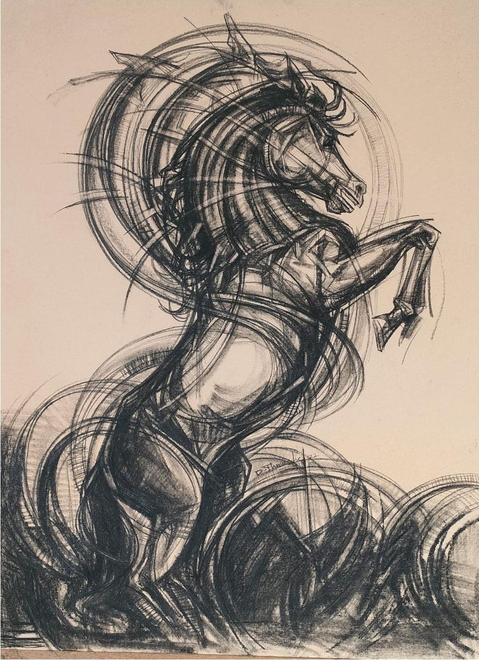 Animals charcoal drawing titled 'Untitled 3', 28x21 inches, by artist D Tiroumale on Handmade Paper