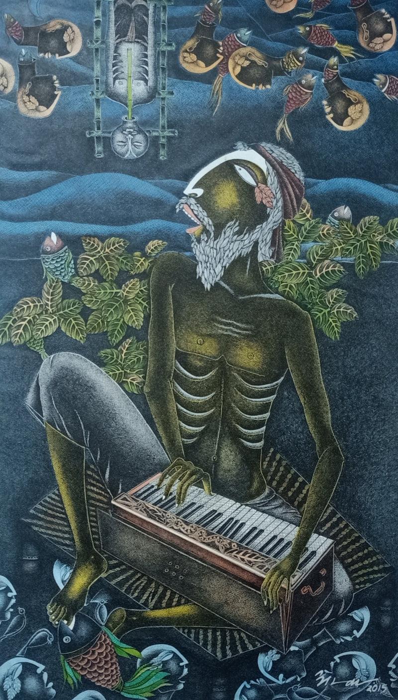 Figurative pen ink drawing titled 'Untitled 3', 18x12 inches, by artist Vinay Amber on Paper