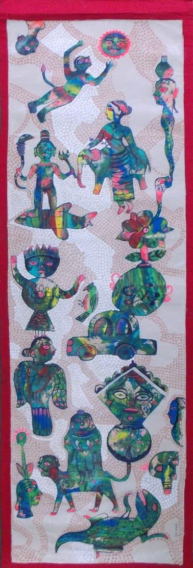 Figurative mixed media painting titled 'Untitled 3', 72x24 inches, by artist Joydeep Bhattachrjee on Canvas