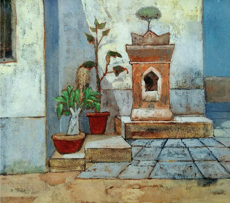 Still-life oil painting titled 'Untitled 3', 8x8 inches, by artist Rajesh Wankhade on Canvas