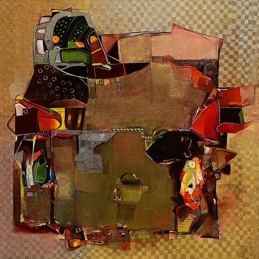 Abstract oil painting titled 'Untitled 3', 48x48 inches, by artist Bhaurao Bodade on Canvas