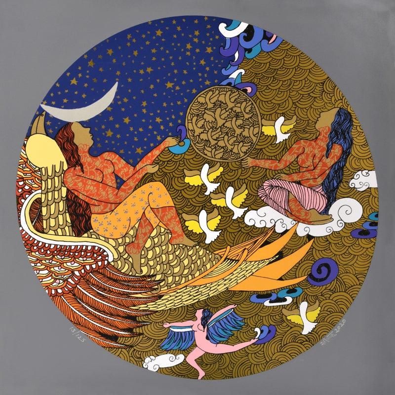 contemporary serigraphs painting titled 'Untitled 3', 20x20 inches, by artist Seema Kohli on Metallic Film Pasted