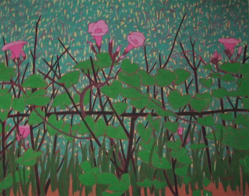 Nature tempera painting titled 'Untitled 3', 20x30 inches, by artist Sujit Das on Cloth