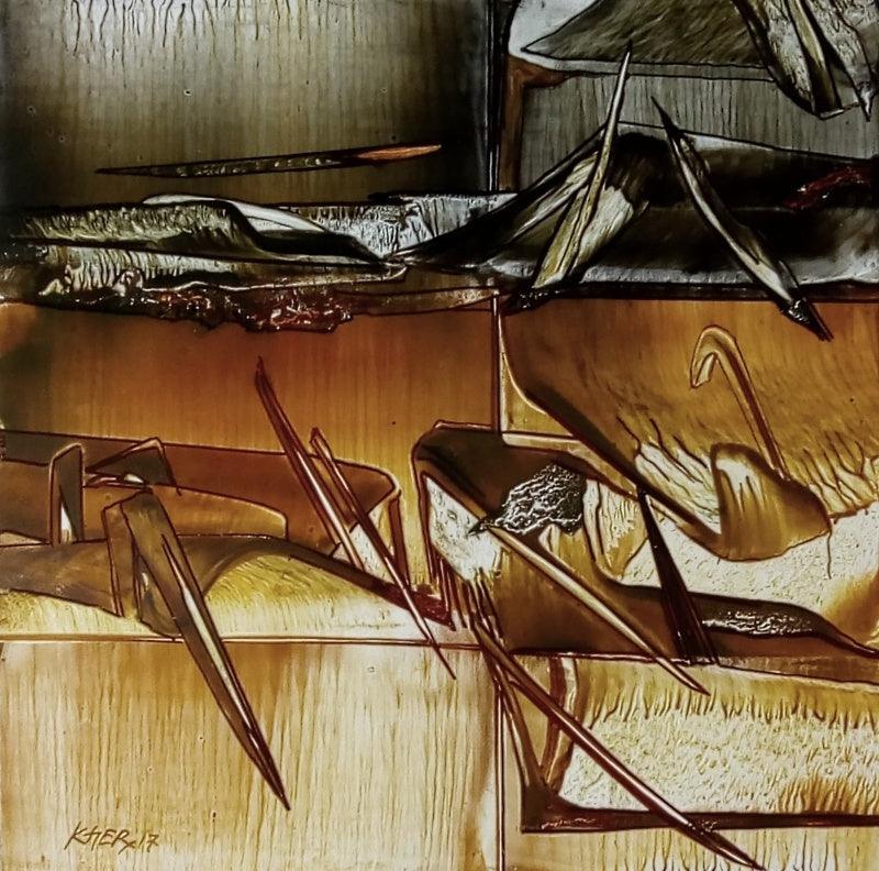 Abstract oil painting titled 'Untitled 3', 12x12 inches, by artist Ramesh Kher on Paper