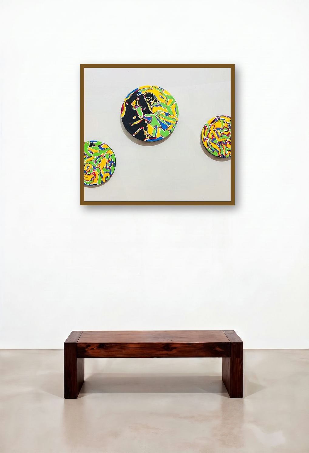 Untitled 3 (Cosmic Discs) by artist Meena Pathak displayed in a Coastal Dining Room