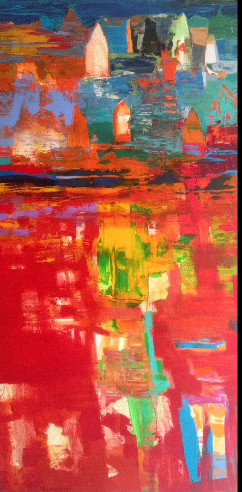 Abstract acrylic painting titled 'Untitled 3', 60x36 inches, by artist Ranadip Mukherjee on Canvas