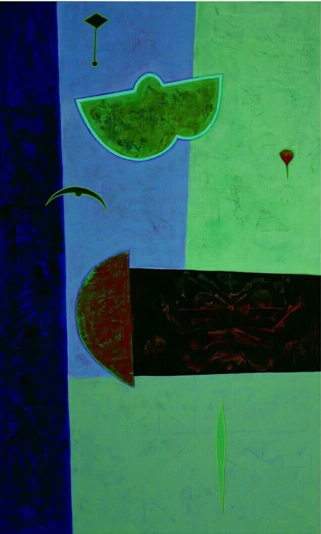 Abstract acrylic painting titled 'Untitled 3', 60x36 inches, by artist Bhushan Vaidhya on Canvas