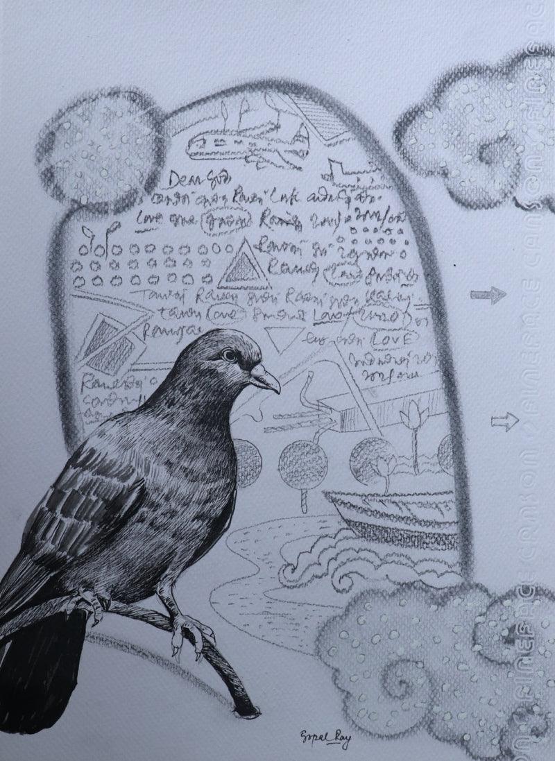 Animals ink charcoal drawing titled 'Untitled 3', 11x8 inches, by artist Gopal Roy on Acid Free Paper