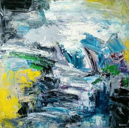 Abstract acrylic painting titled 'Untitled 3', 24x24 inches, by artist Kamran Azim on Canvas