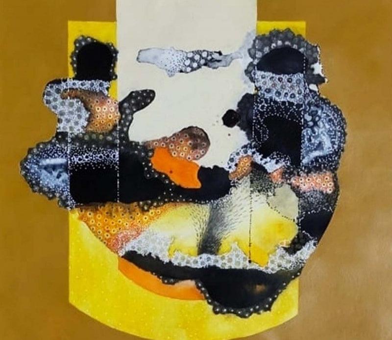 Abstract mixed media painting titled 'Untitled 3', 48x60 inches, by artist Huma Khan on Canvas