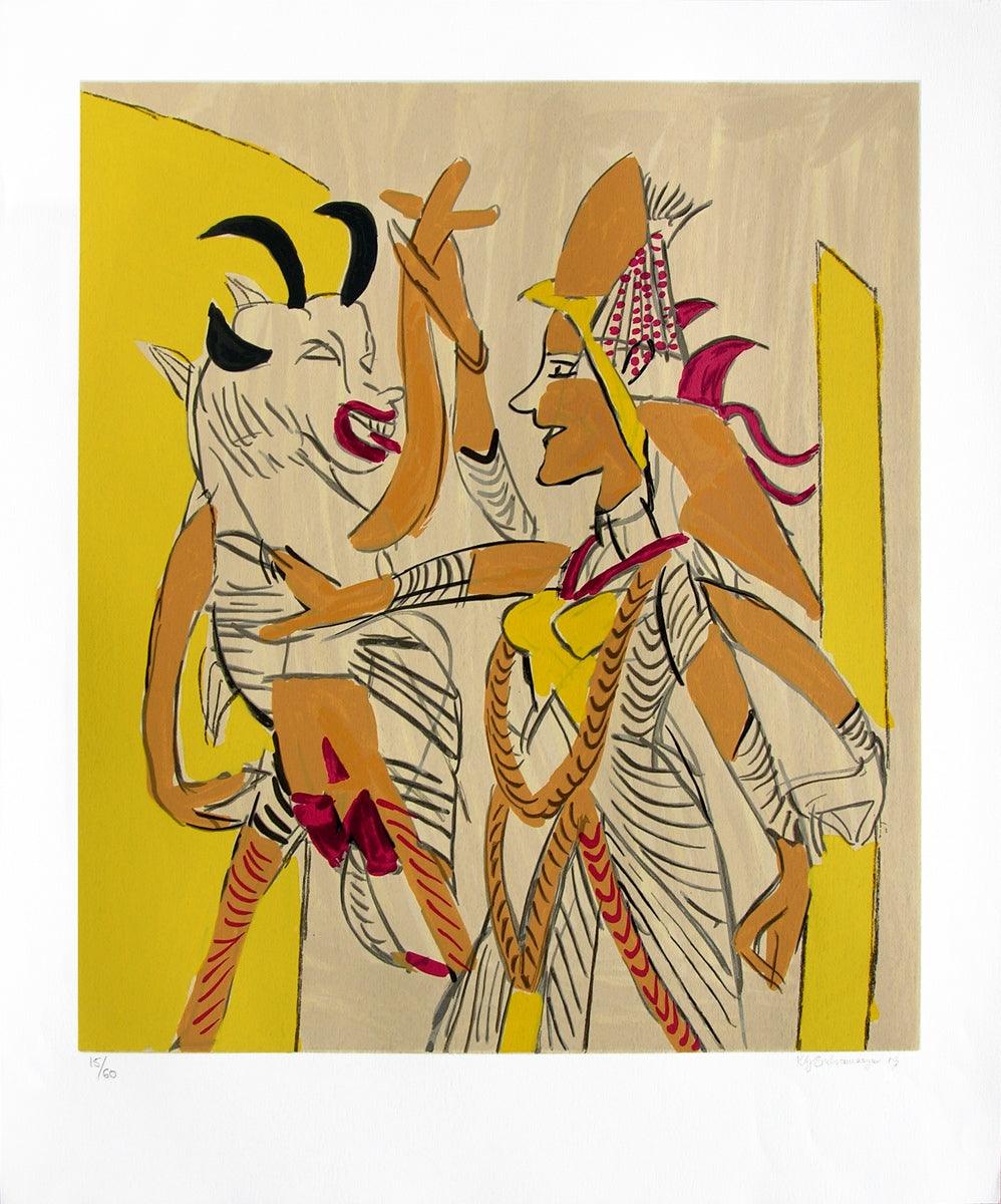Religious serigraphs painting titled 'Untitled 3', 36x30 inches, by artist K. G. Subramanyan on Paper