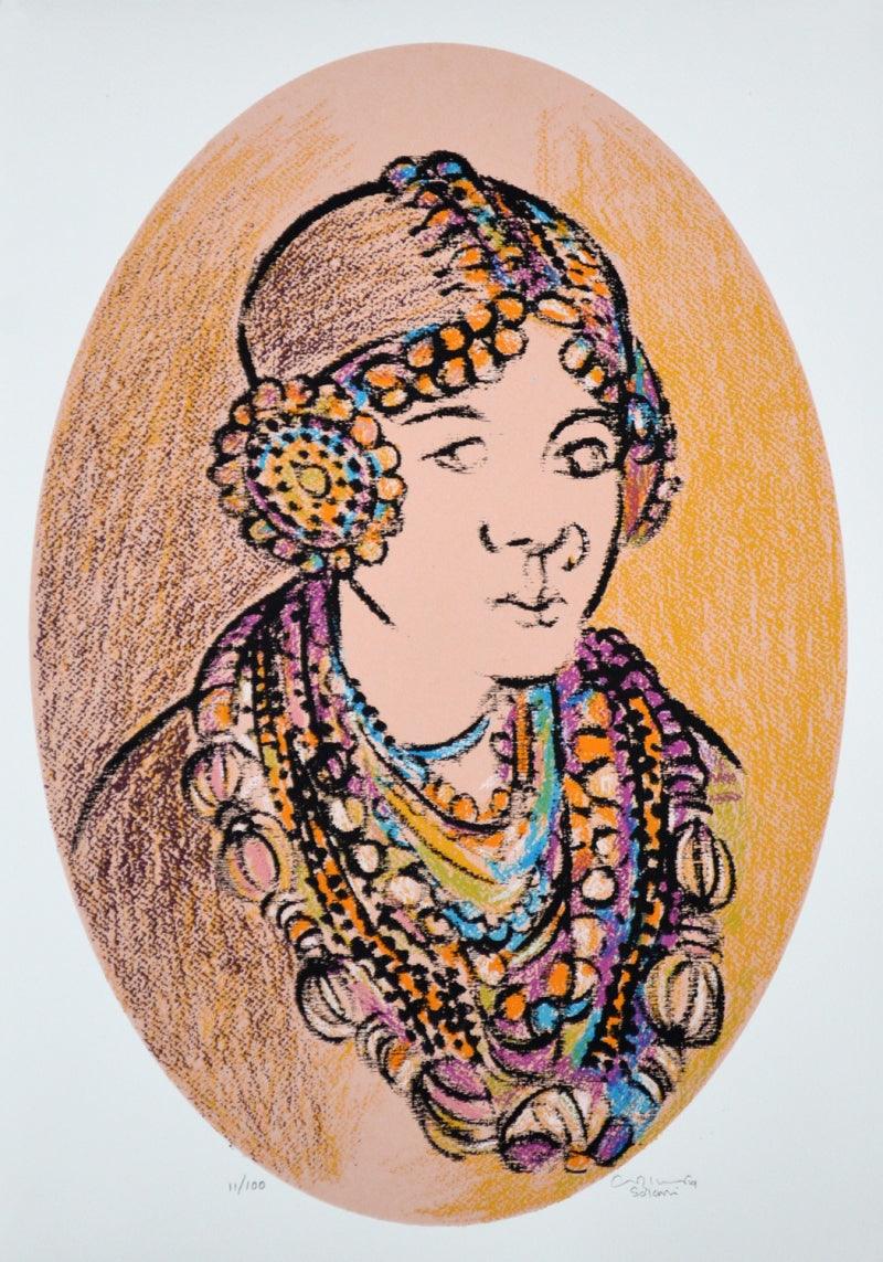 Portrait serigraphs painting titled 'Untitled 3', 28x20 inches, by artist Vrindavan Solanki on Paper