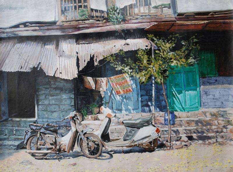 Landscape acrylic painting titled 'Untitled 3', 21x28 inches, by artist Rahul Shedbale on Paper