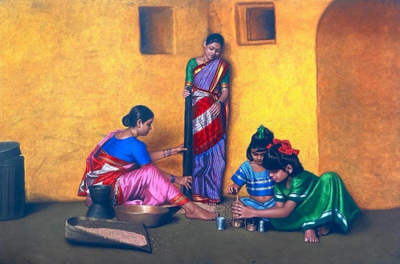 Figurative color pencil drawing titled 'Untitled 3', 40x60 inches, by artist Shashikant Dhotre on Paper