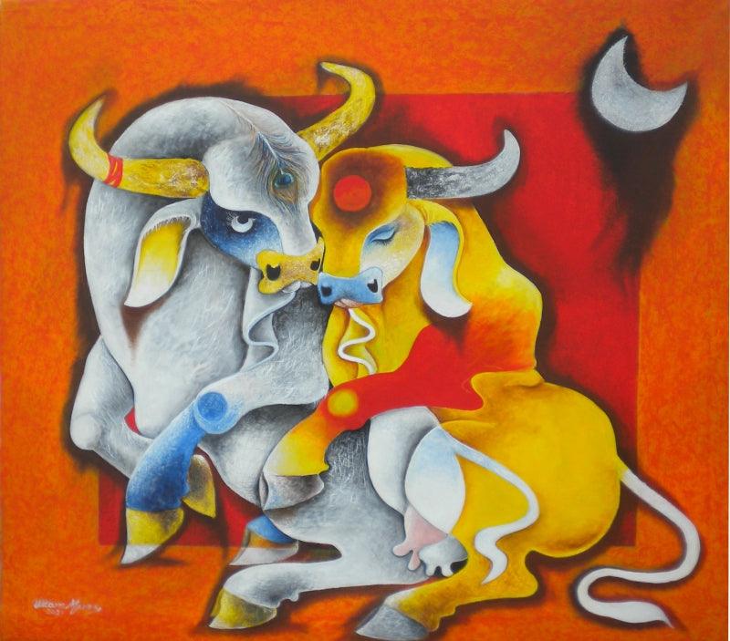 Animals acrylic painting titled 'Untitled 3', 36x42 inches, by artist Uttam Manna on Canvas