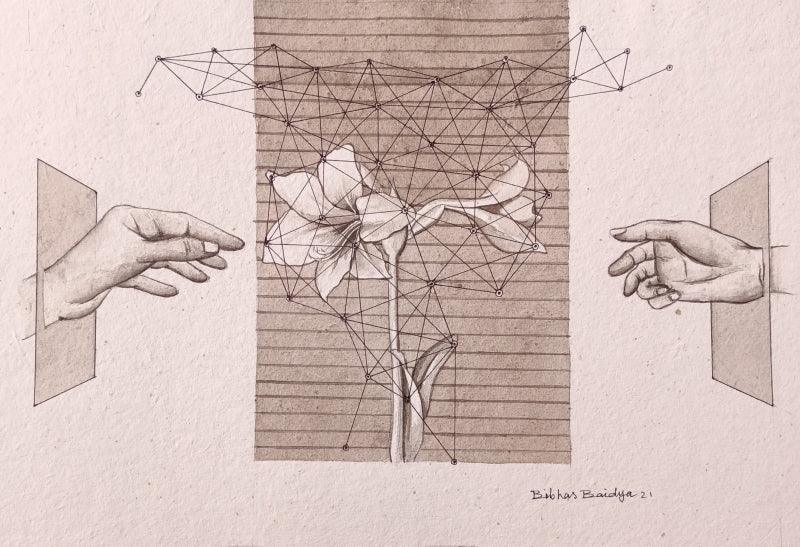 contemporary pen ink drawing titled 'Untitled 3', 9x12 inches, by artist Bibhas Baidya on Paper