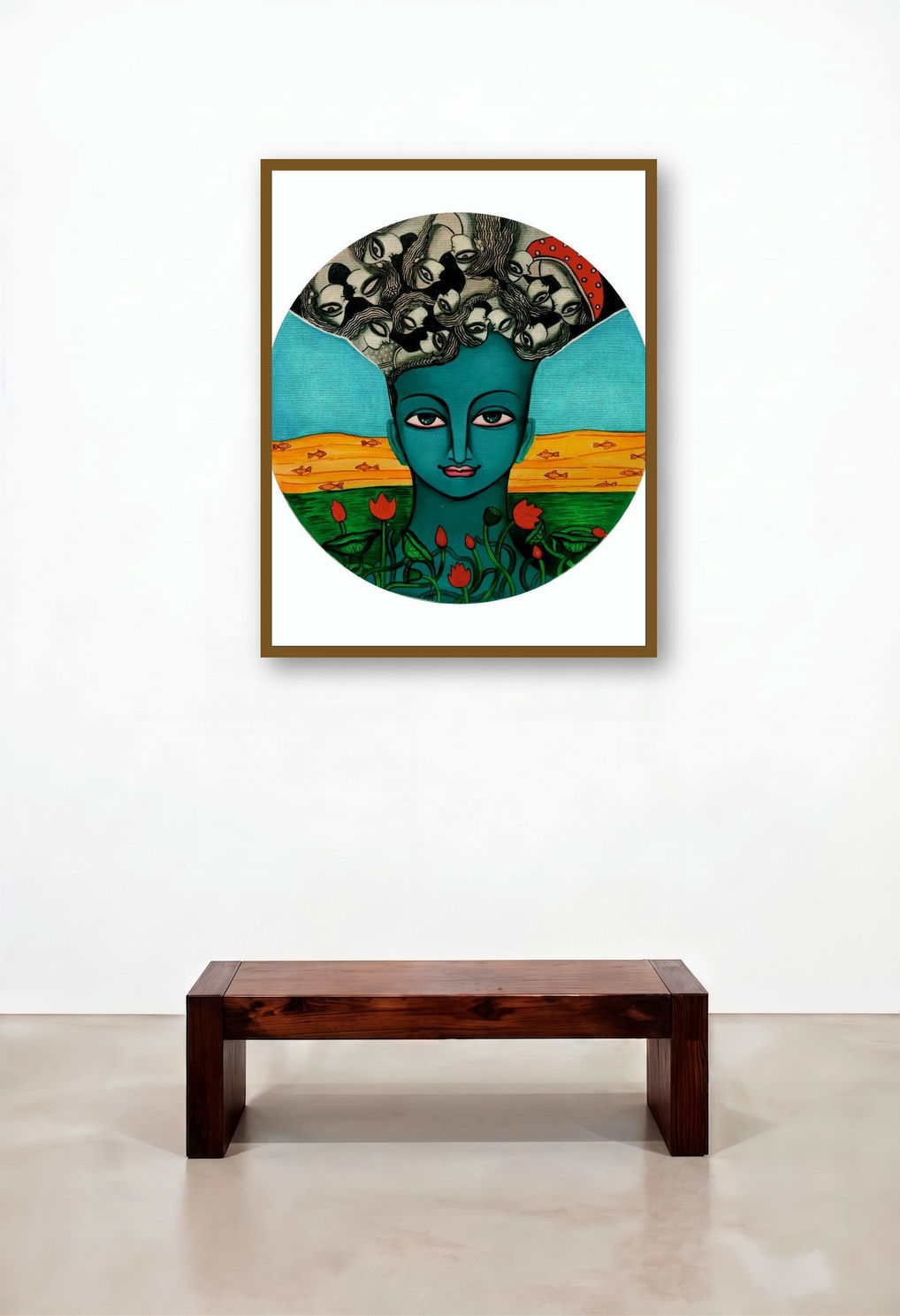 Untitled 3 (A Tapestry of Emotions) by artist Meenakshi Jha Banerjee displayed in a Traditional Library