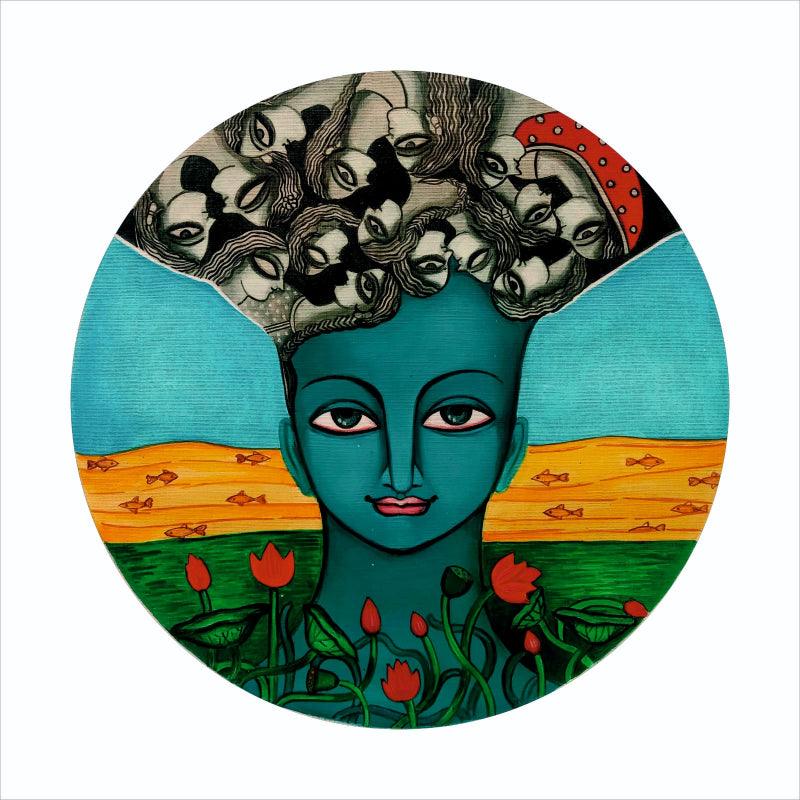 Figurative acrylic painting titled 'Untitled 3', 11x11 inches, by artist Meenakshi Jha Banerjee on Paper