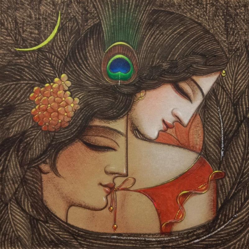 Figurative acrylic painting titled 'Untitled 3', 15x15 inches, by artist Gopal Naskar on Paper Board