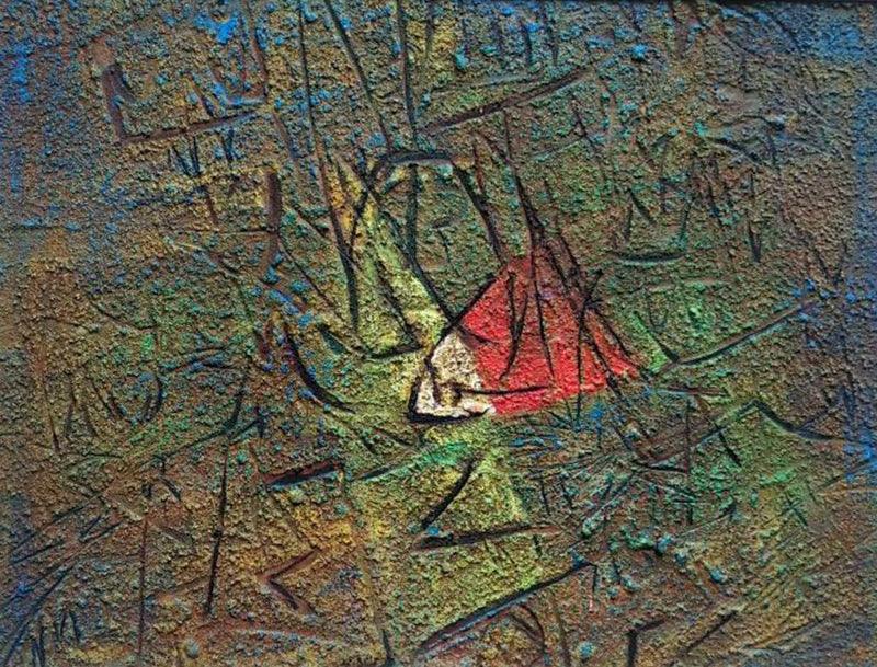 Abstract acrylic painting titled 'Untitled 3', 10x12 inches, by artist Shirish Mitbawkar on Mount Board