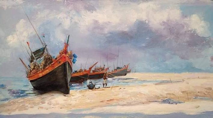 Seascape acrylic painting titled 'Untitled 3', 20x24 inches, by artist Satyabrata Karmakar on Canvas