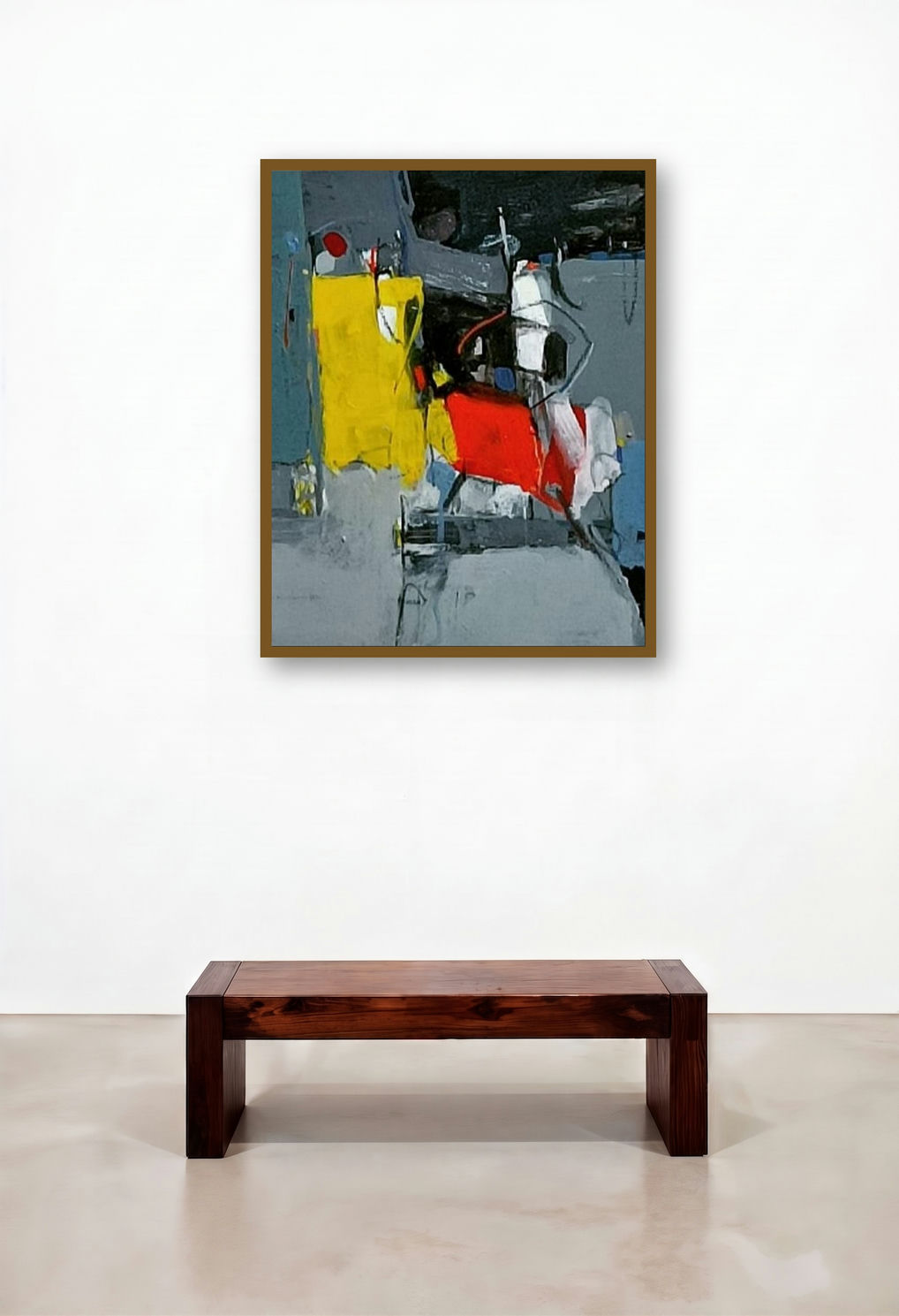 Untitled 3 (Vibrant Composition) by artist Yuvraj Devkar displayed in a Rustic Bedroom