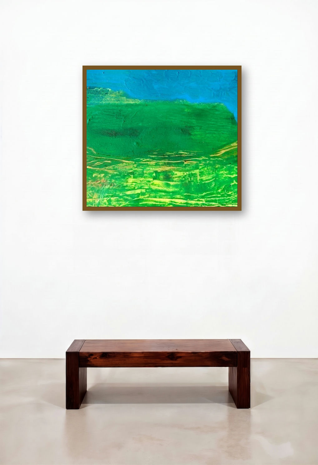 Untitled 30 (Verdant Dreamscape) by artist Makarand Rane displayed in a Modern Hotel Lobby