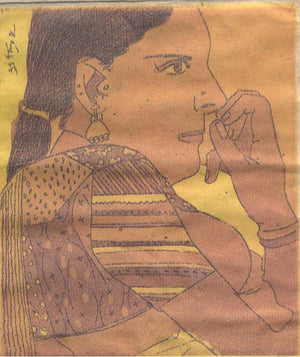 Figurative etching painting titled 'Untitled 30', 4x3 inches, by artist Laxma Goud on Paper