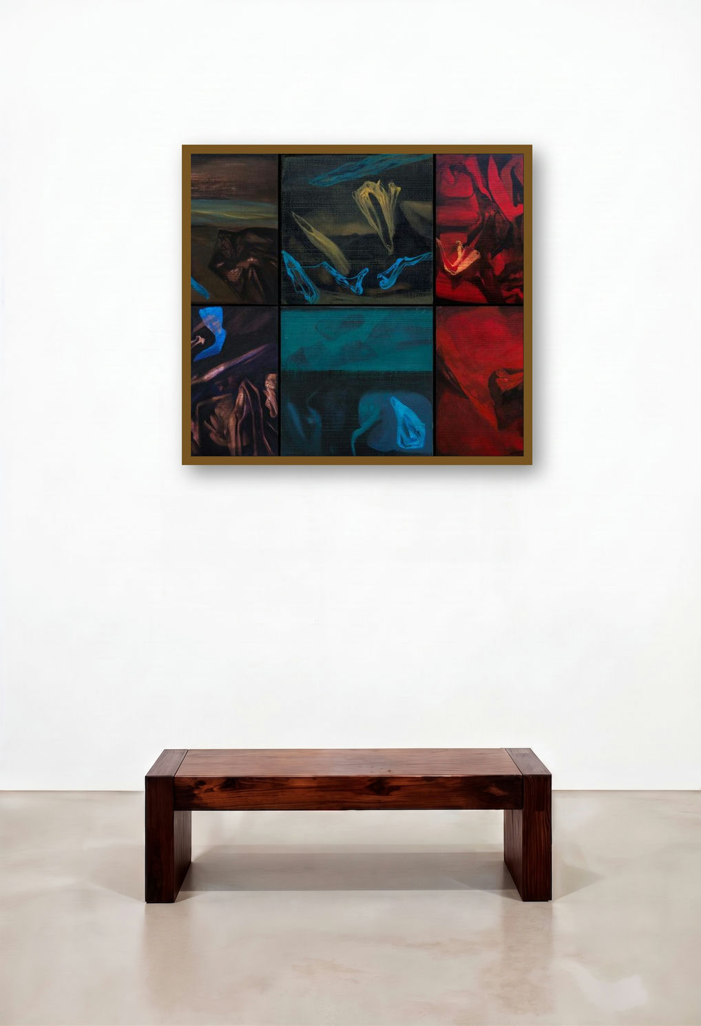 Untitled 31 (Six Panel Abstract) by artist Chandan Bhowmick displayed in a Art Deco Dining Room