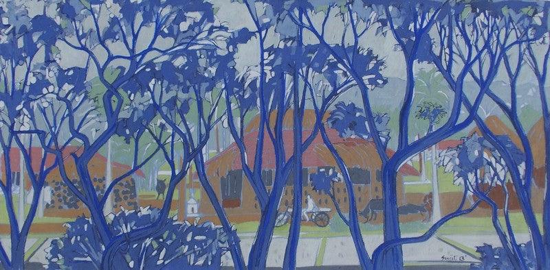 Nature tempera painting titled 'Untitled 32', 18x30 inches, by artist Sujit Das on Cloth